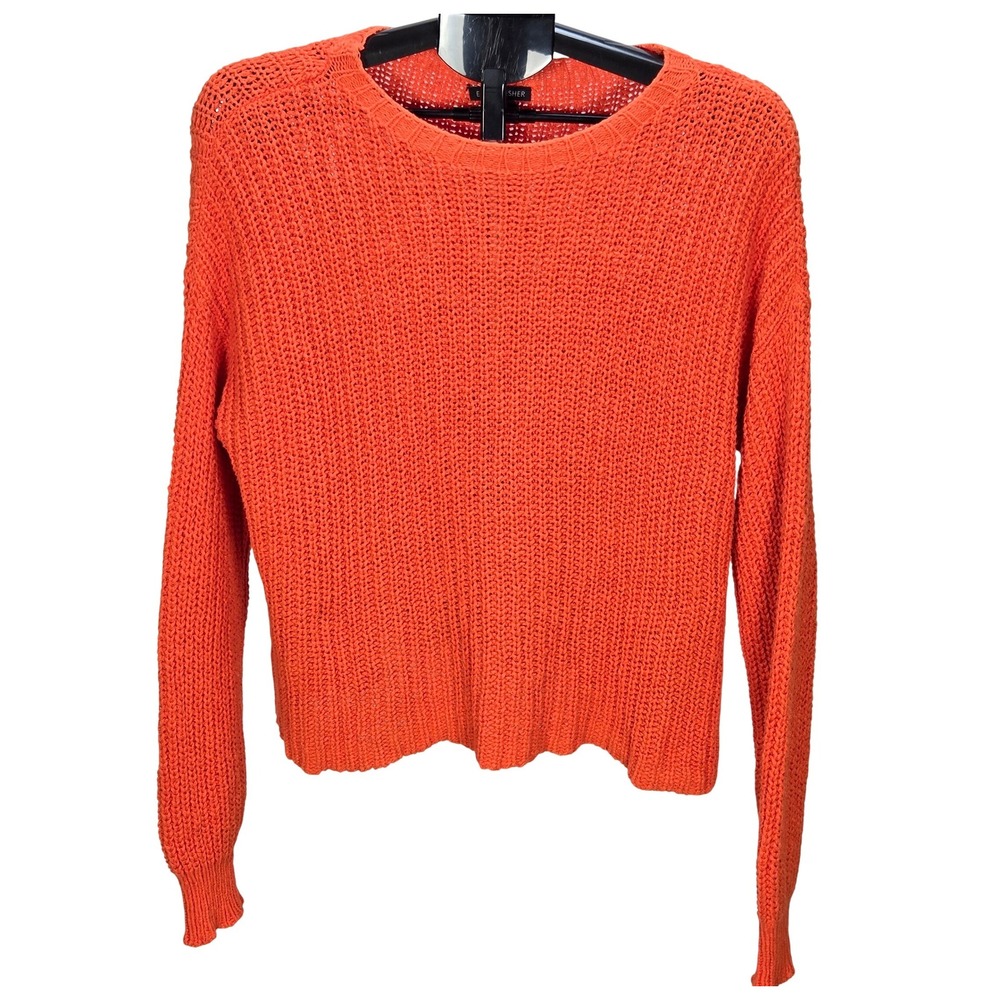 Women's Eileen Fisher Medium Orange Organic Cotton Chunky Open Knit Sweater